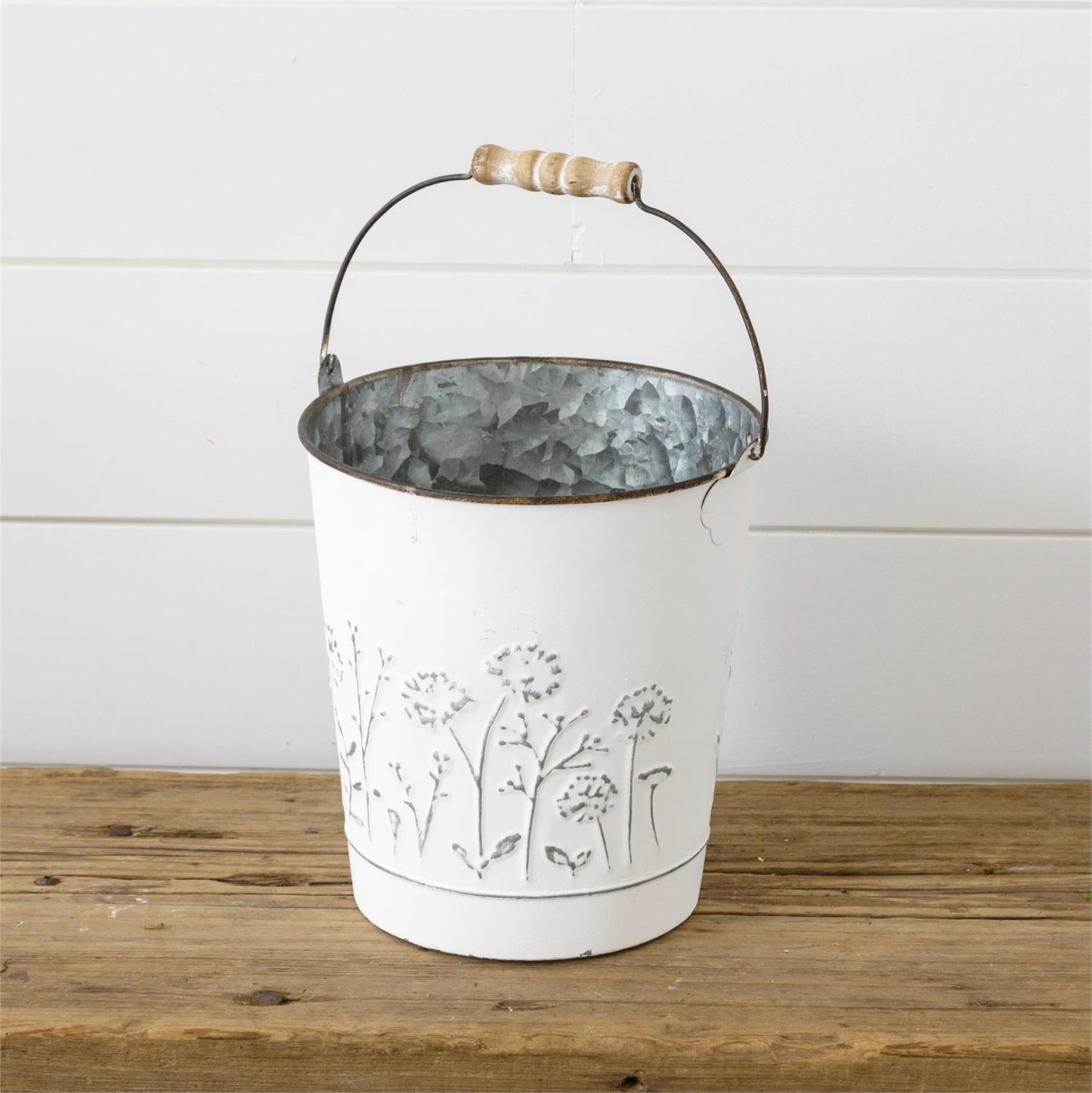 White Embossed Wildflower Bucket