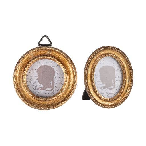 A76179:2 Asst'd tiny vintage gold oval frames, 2.5 in