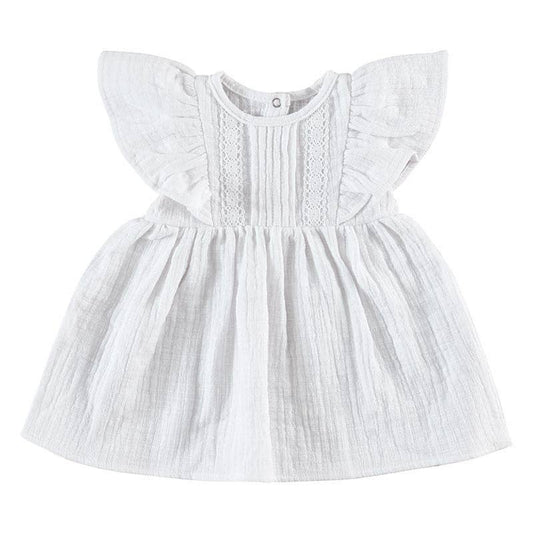 White Flutter Sleeve Dress with Lace