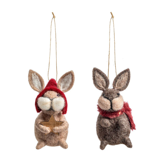 Felted Rabbit Ornaments - Set of 2