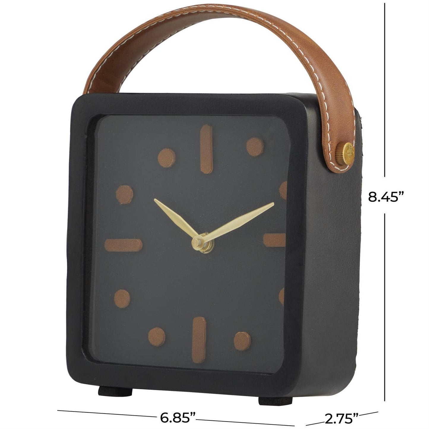 Minimalist Desk Clock with Leather Strap Handle - 8.5"