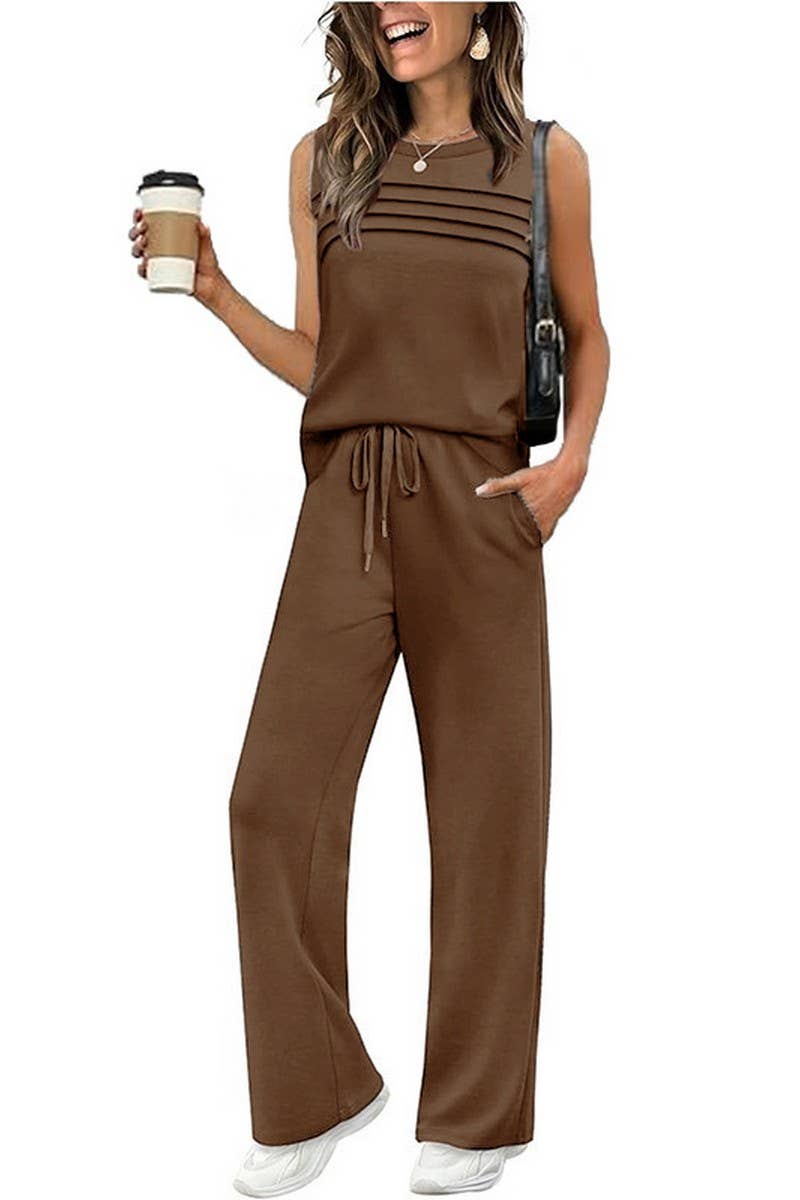 CWSTB01049_RUCHED TANK TOP TWO PIECE SET