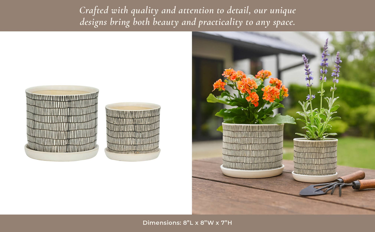 Ivory Black Line Pot with Saucer