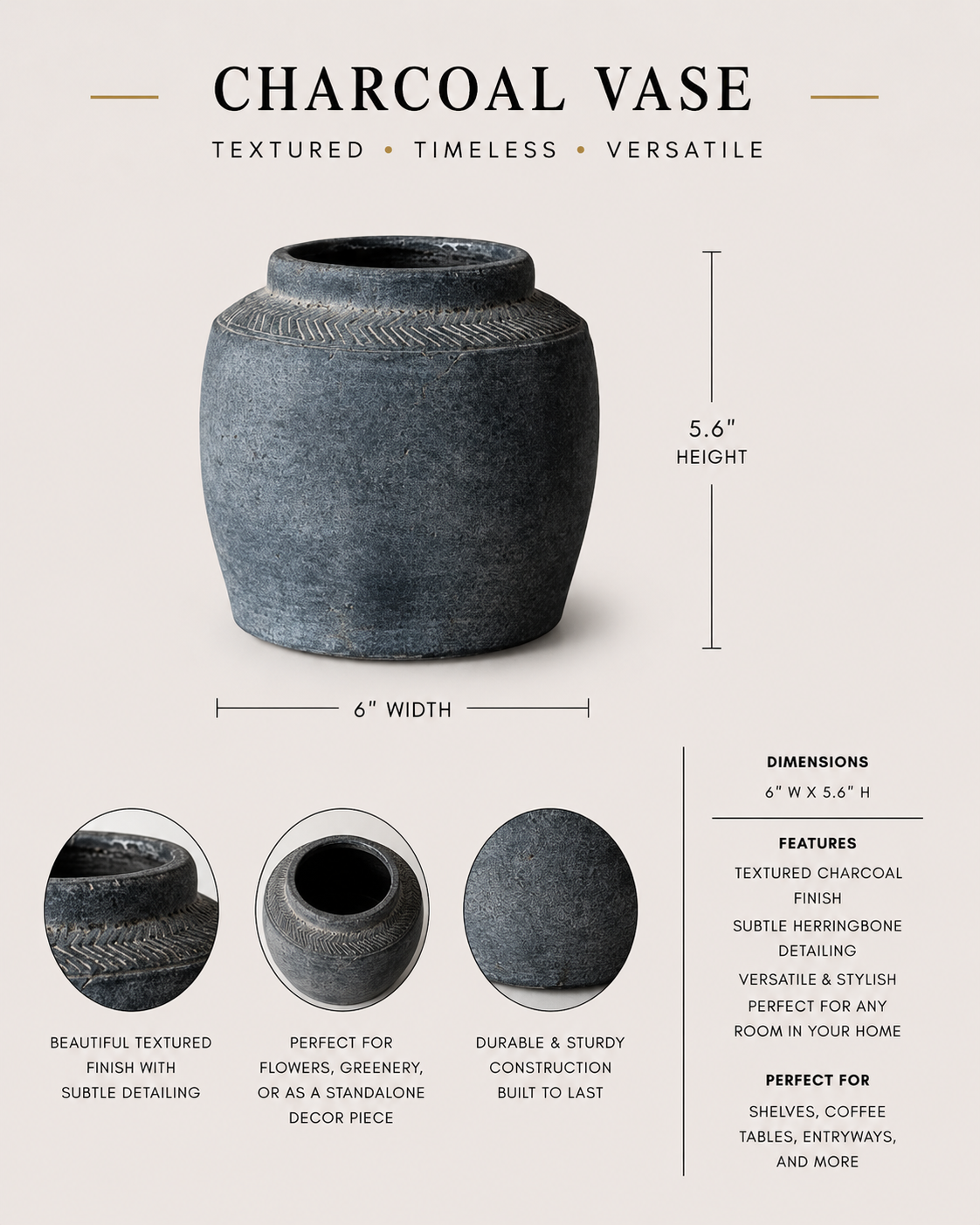 Winnie Charcoal Vase