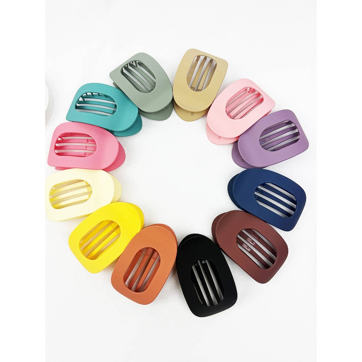 12 Colors of Oval Shape Flat Hair Claw