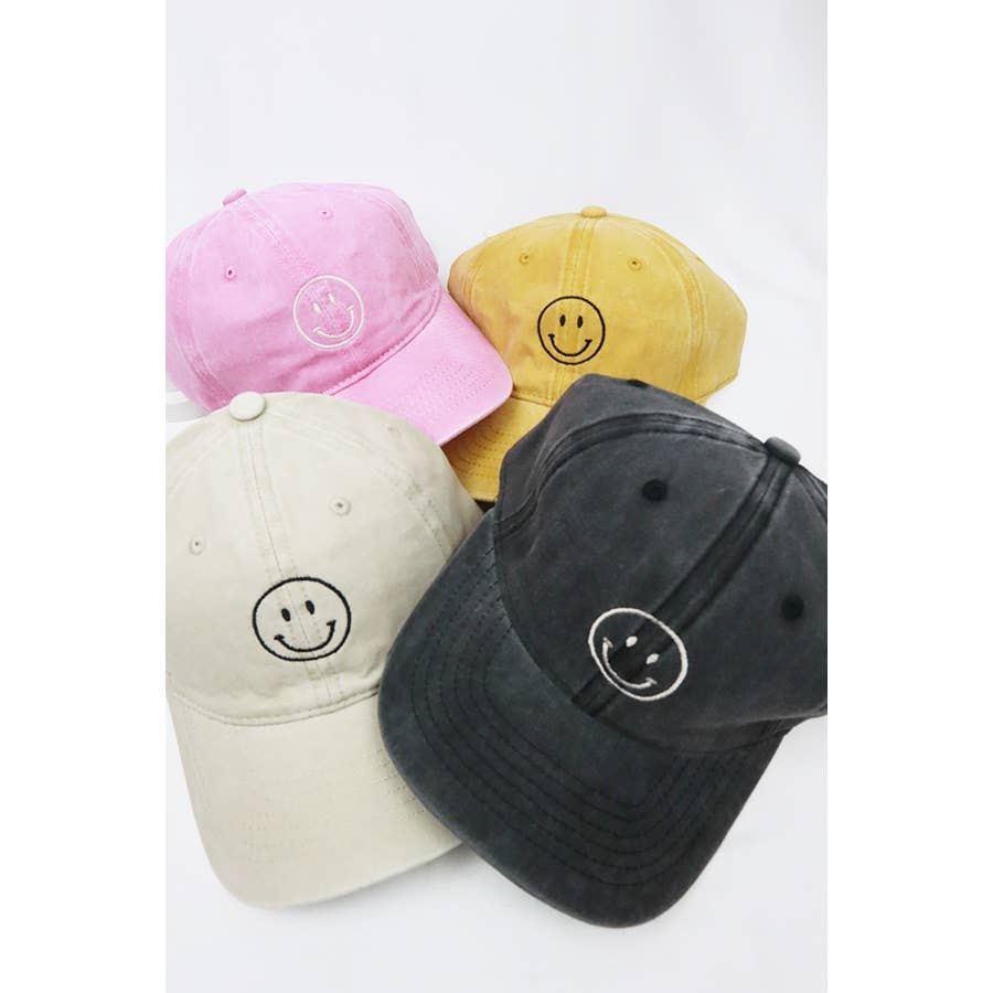 Smile Face Embroidered Washed Baseball Cap