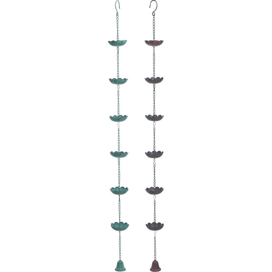 Multicolored Metal Flower Rain Chain Set of 2 Outdoor Decor