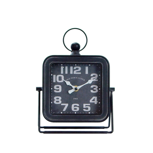 Iron 10 in. Black Traditional Table Clock