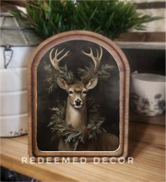 Arch Top Wreath Deer Framed Art