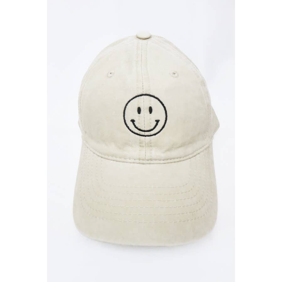 Smile Face Embroidered Washed Baseball Cap