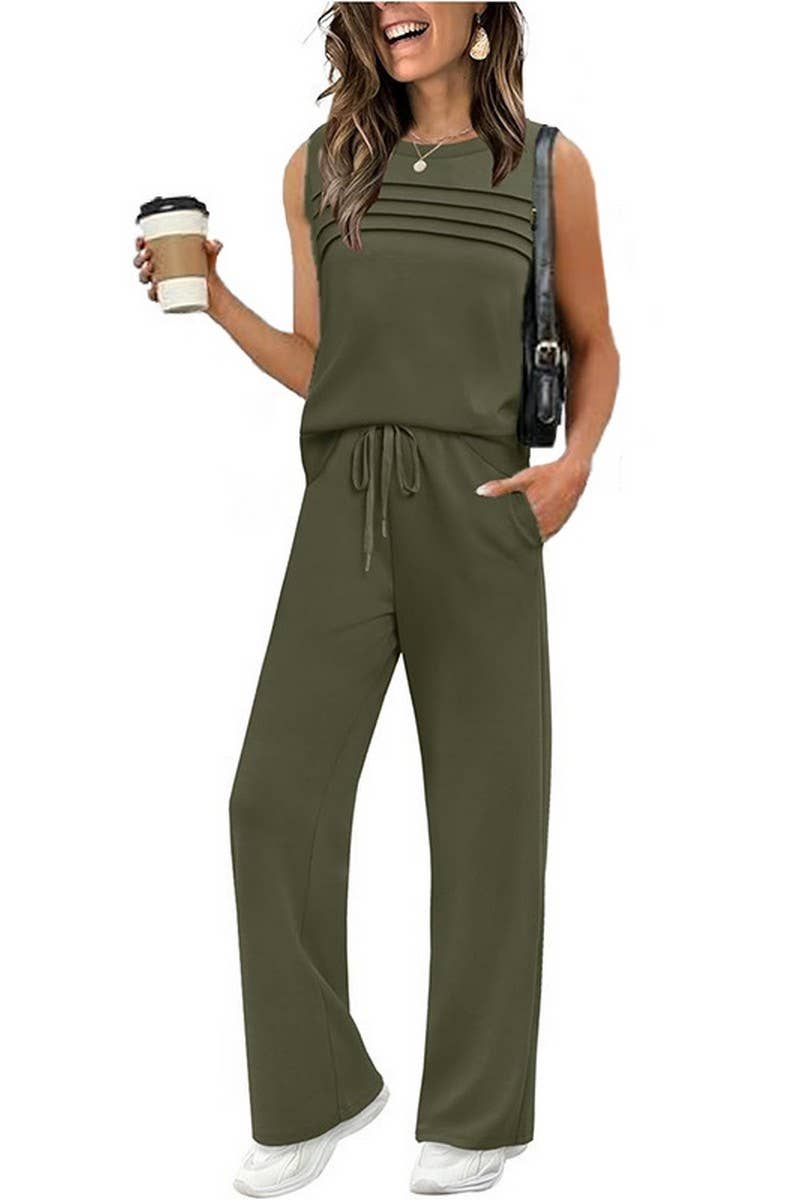 CWSTB01049_RUCHED TANK TOP TWO PIECE SET