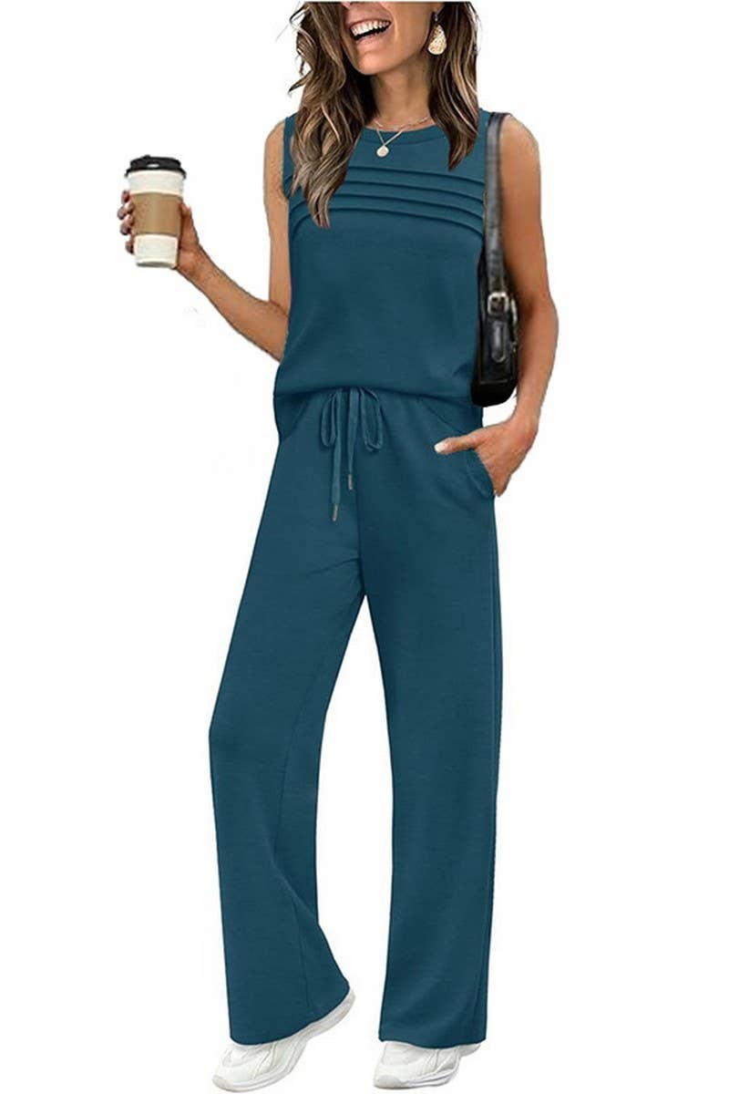 CWSTB01049_RUCHED TANK TOP TWO PIECE SET