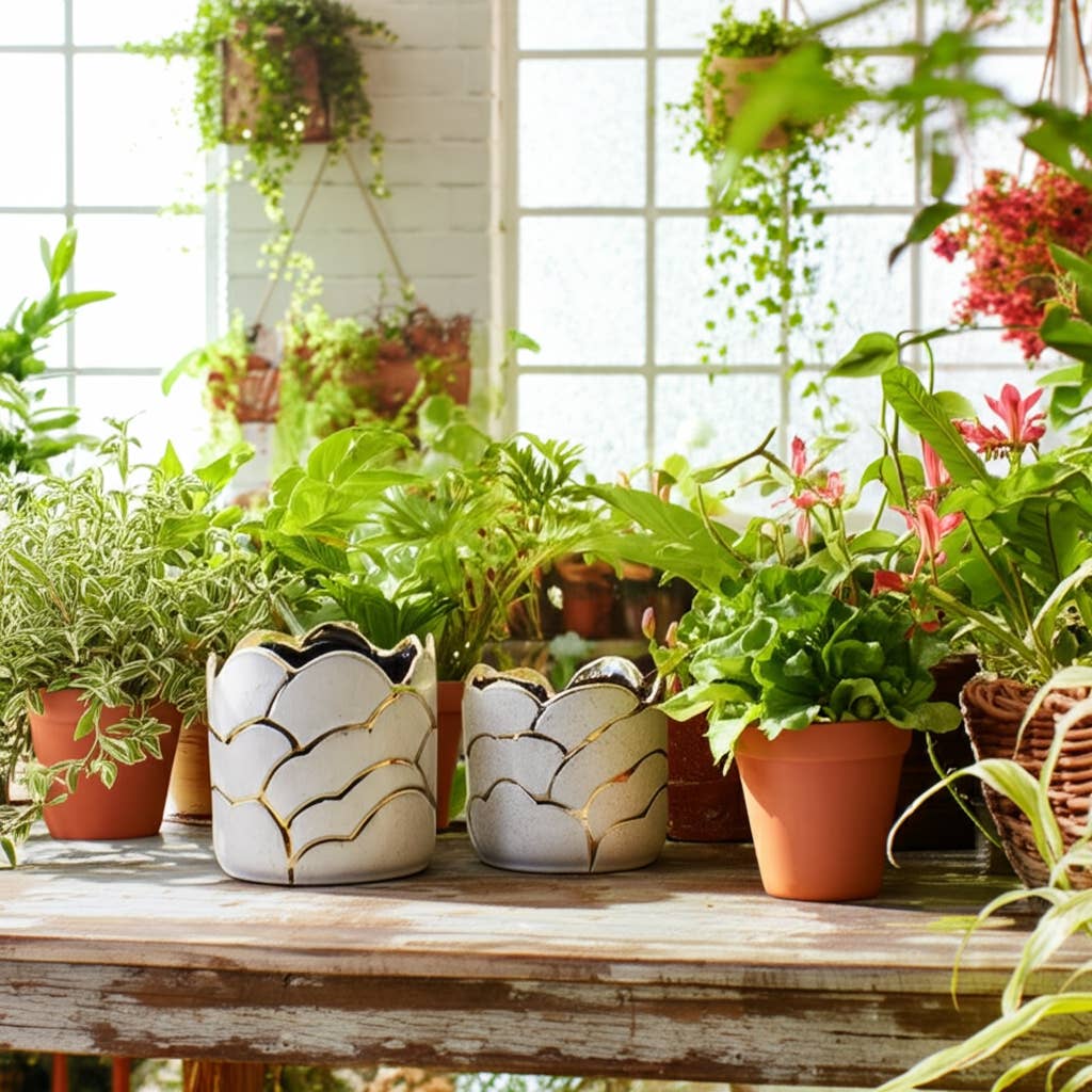 Ivory/Gold Clouds Planter