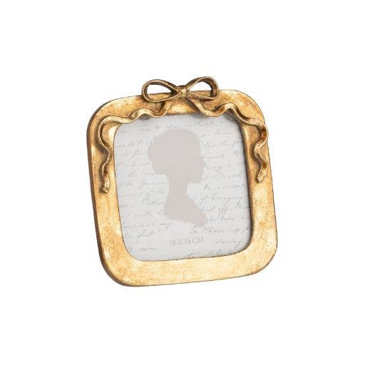 A76190:Painted resin ant gold frame w/ gold bow,holds 4x4