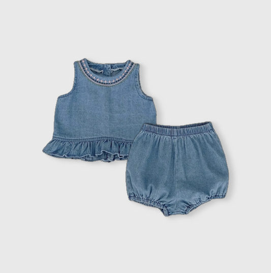 Denim Sleeveless Two-Piece Summer Set
