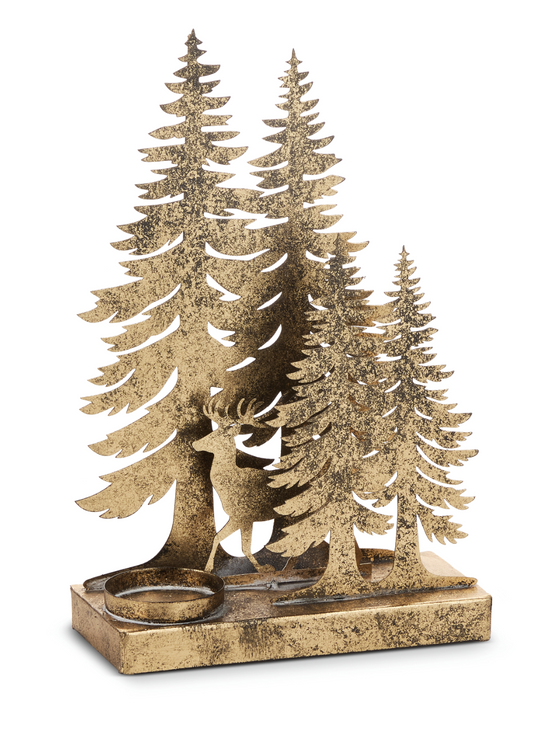 Pine Trees and Deer Candle Holder