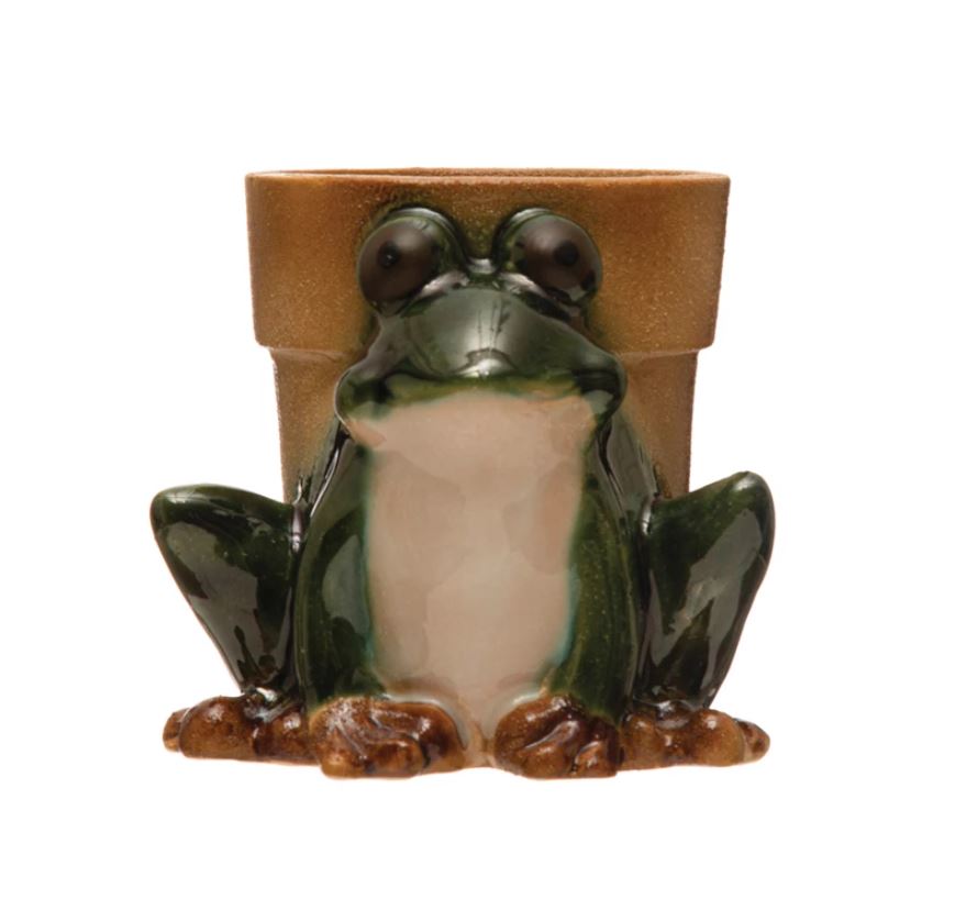 Stoneware Frog Planter