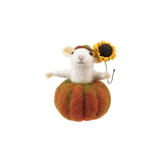 Wool Felt Mouse in Pumpkin with Sunflower