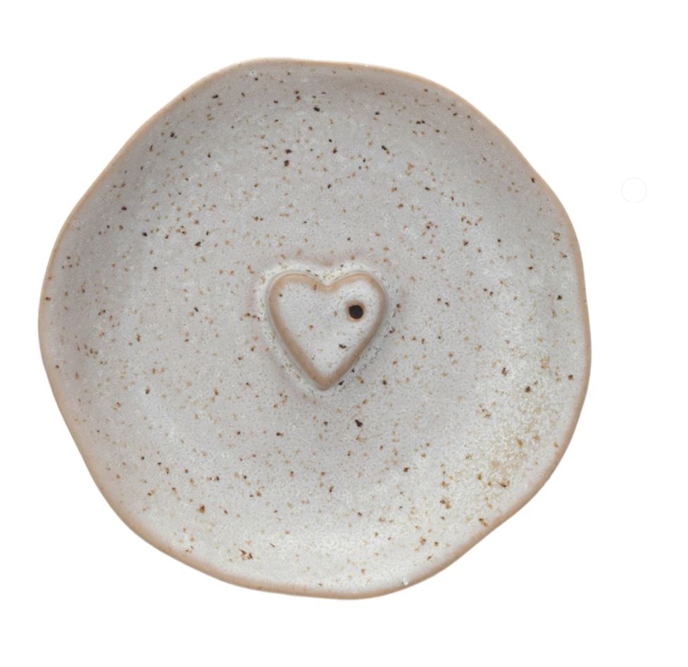 Stoneware Incense Holder Dish with Embossed Heart