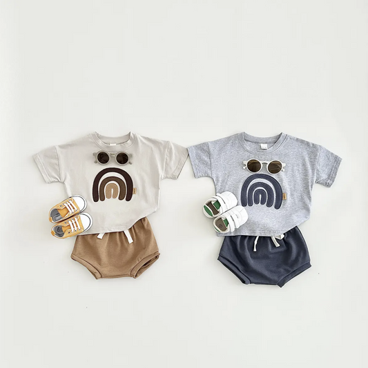 Rainbow Embroidery T-Shirt & Shorts Set
