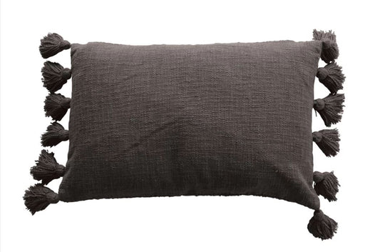 Gray Lumbar Pillow with Tassels