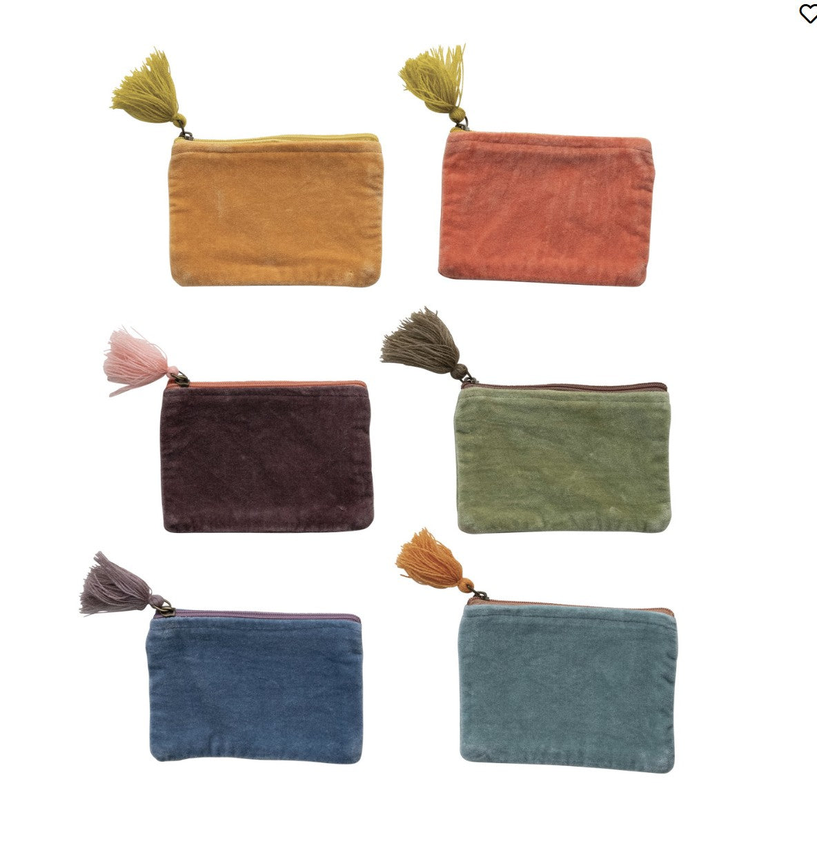 Cotton Velvet Zip Pouch w/ Tassel