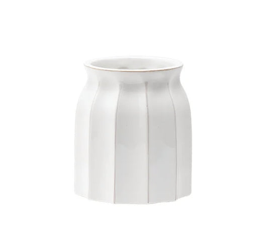 White Beige Wide Ribbed Vase