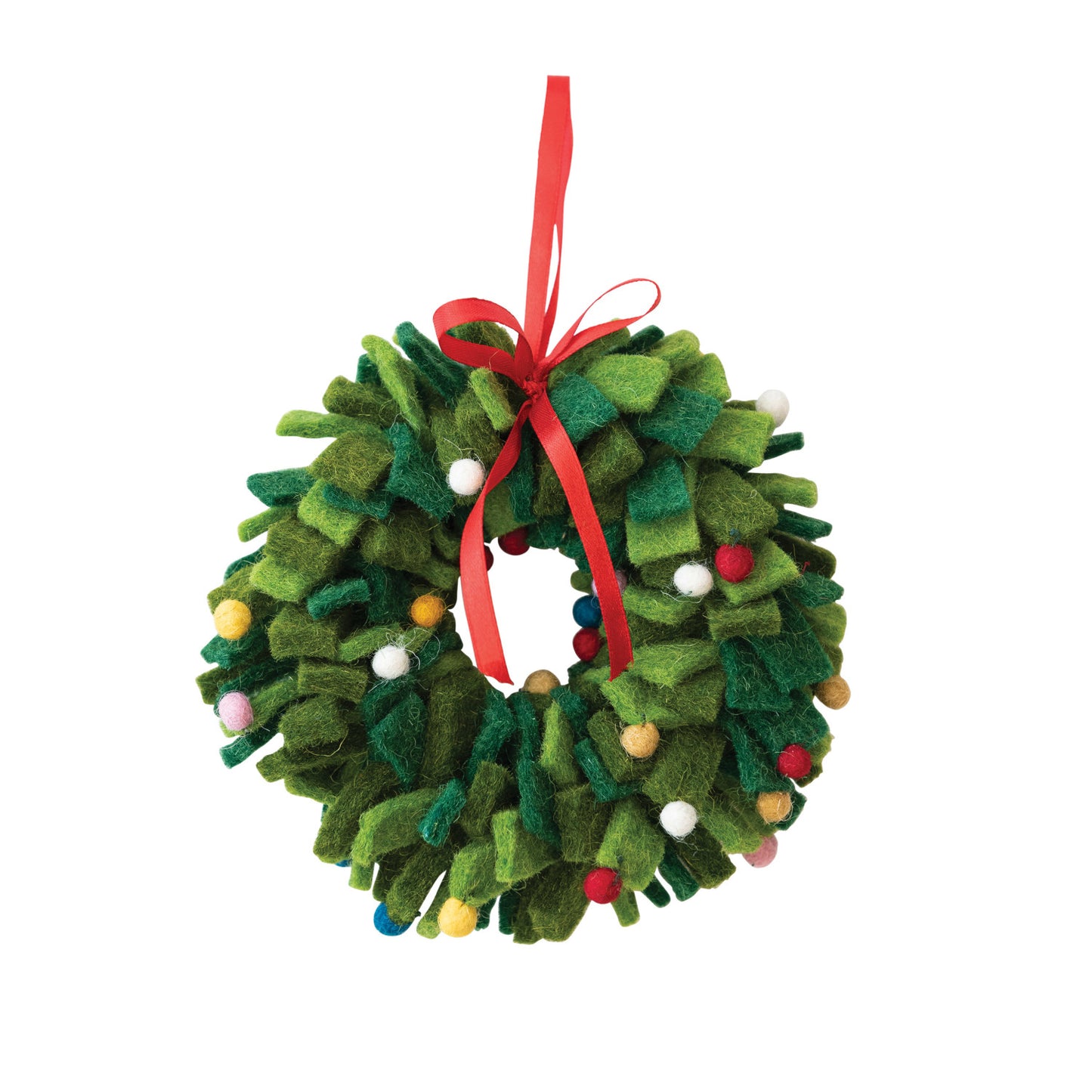 7" Wool Felt Wreath with Pom Poms