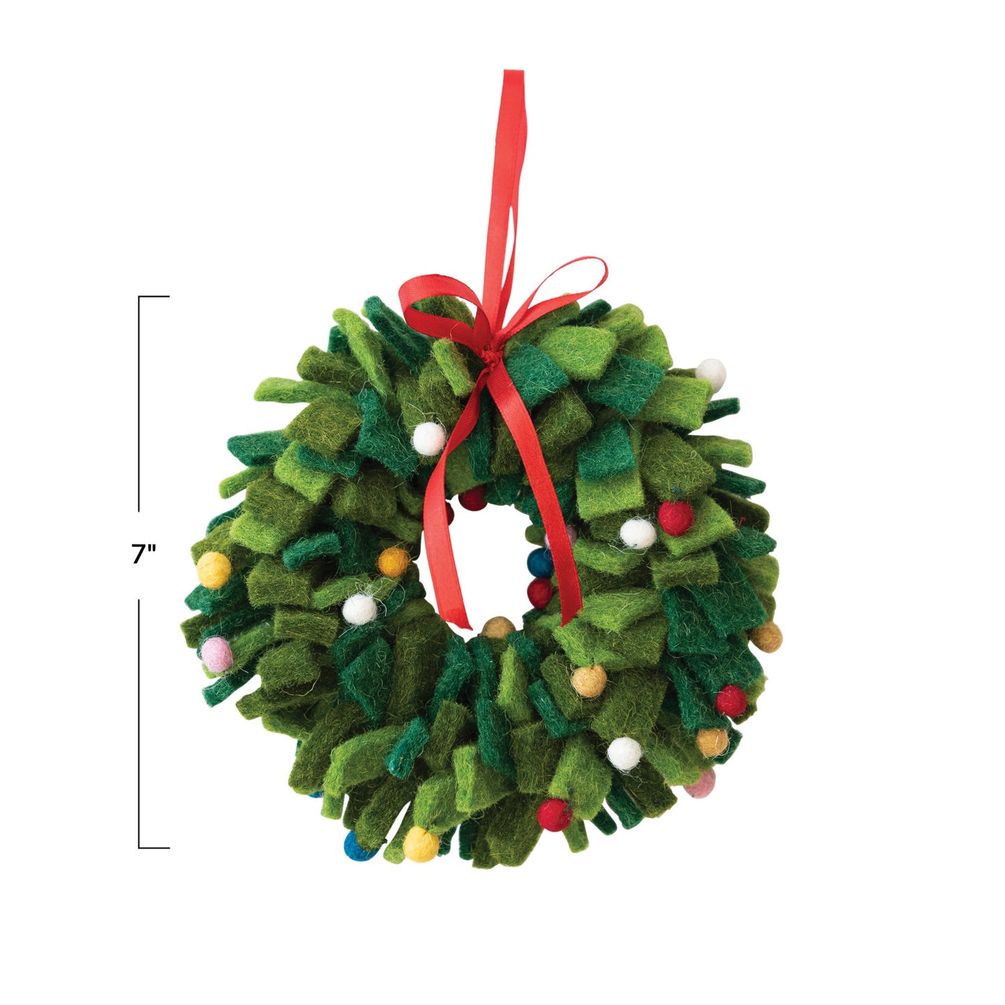 7" Wool Felt Wreath with Pom Poms