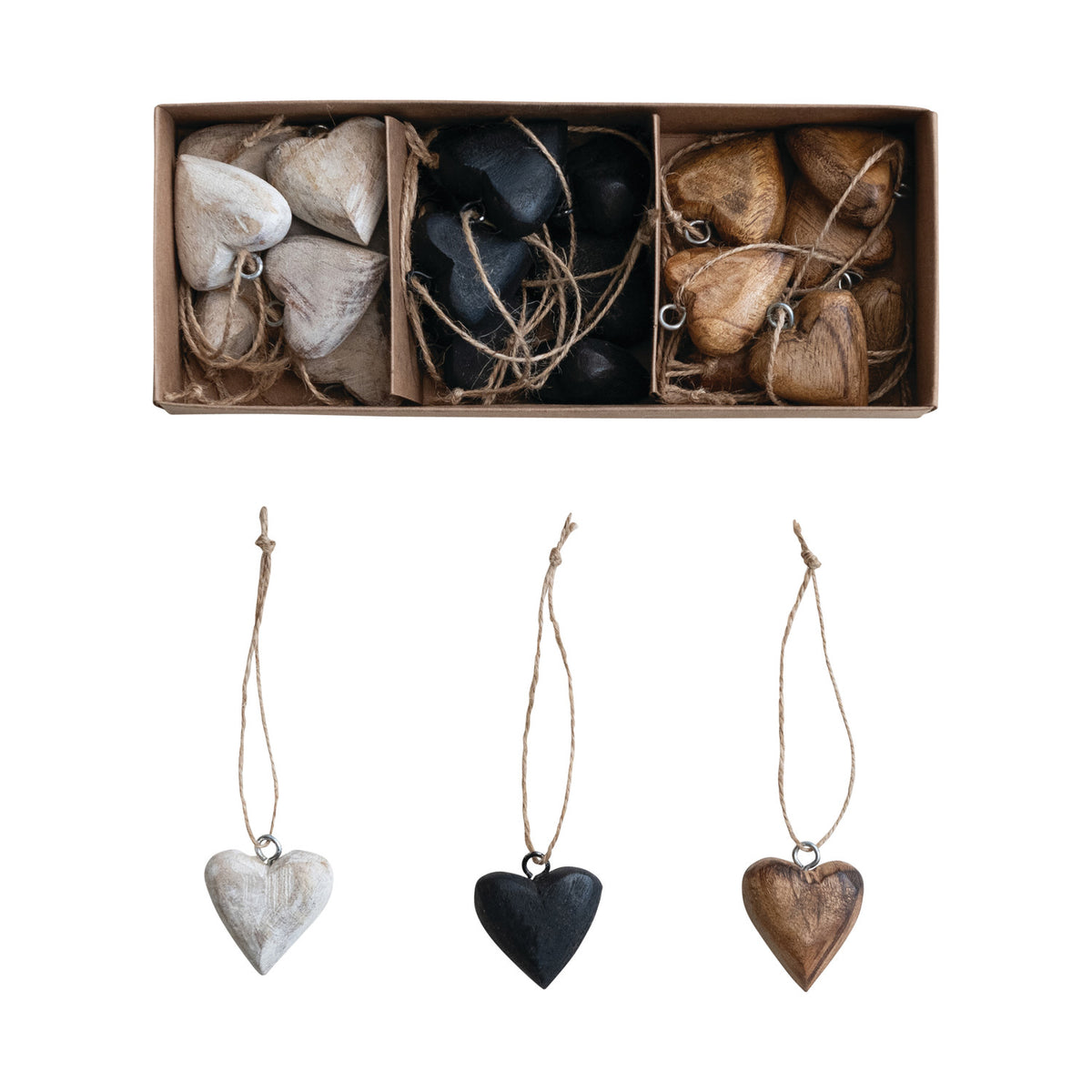 Boxed Set Wood Heart Ornaments