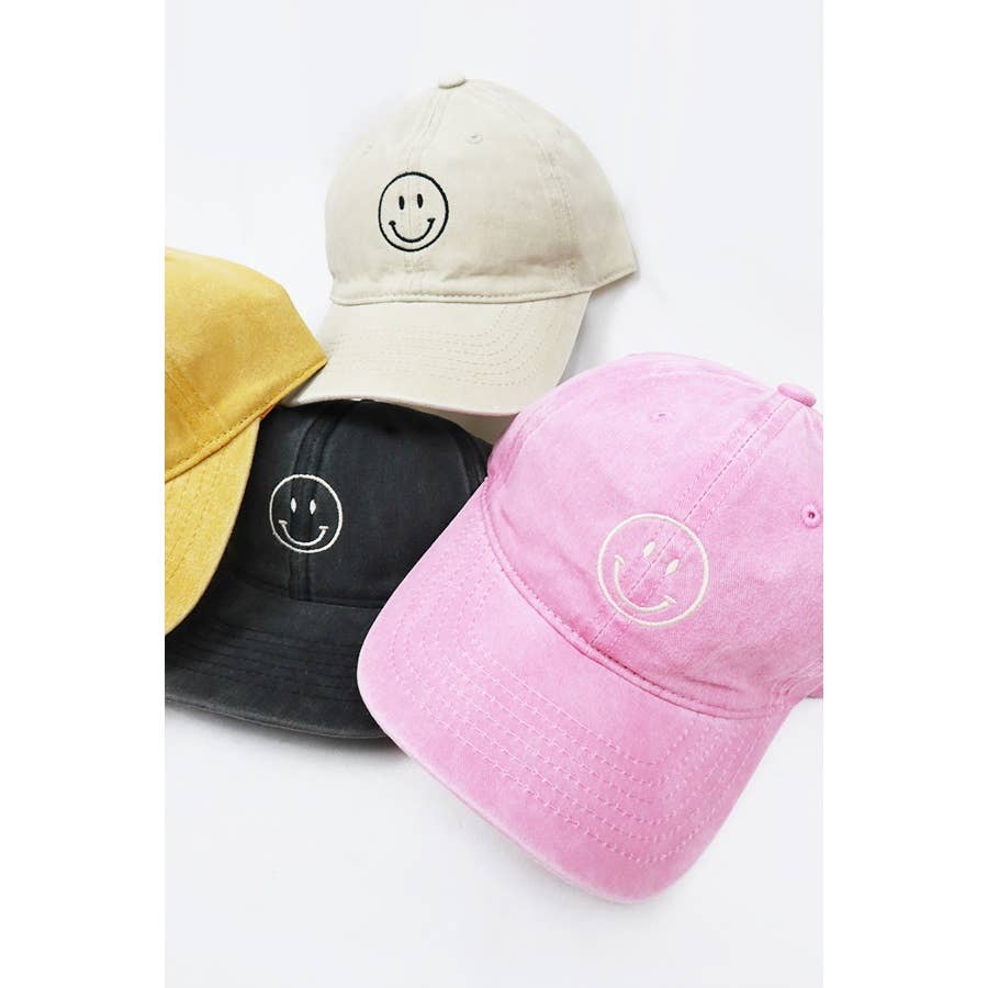 Smile Face Embroidered Washed Baseball Cap