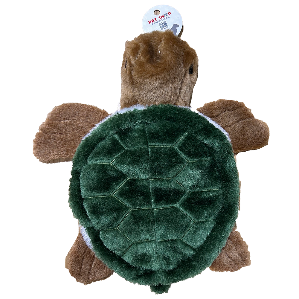 Turtle Plush Flattie Dog Toy with 5 Squeakers and Crinkle