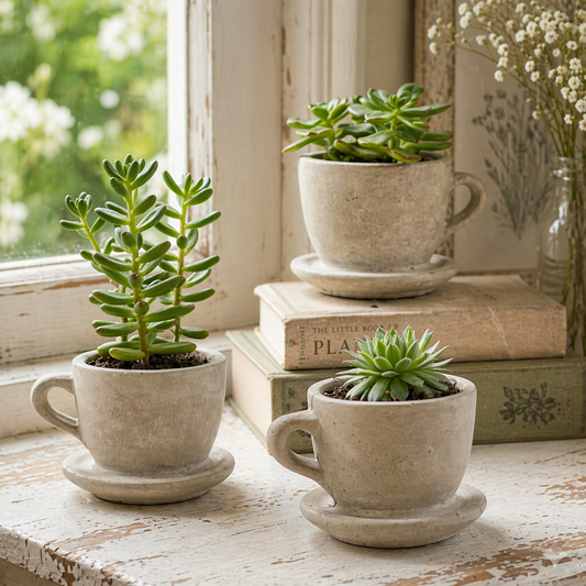 Concrete Tea Cup Planter