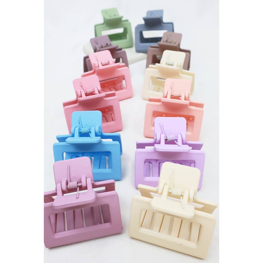 24-Pcs Matte Color Rectangle Medium Hair Clip