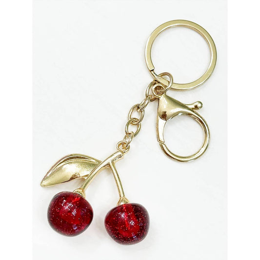 Glittered Cherry Pendant Gold Key Chain LOGAN