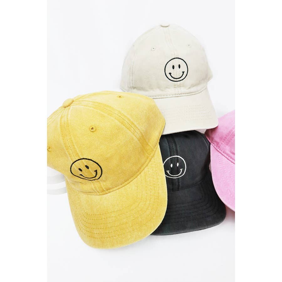 Smile Face Embroidered Washed Baseball Cap