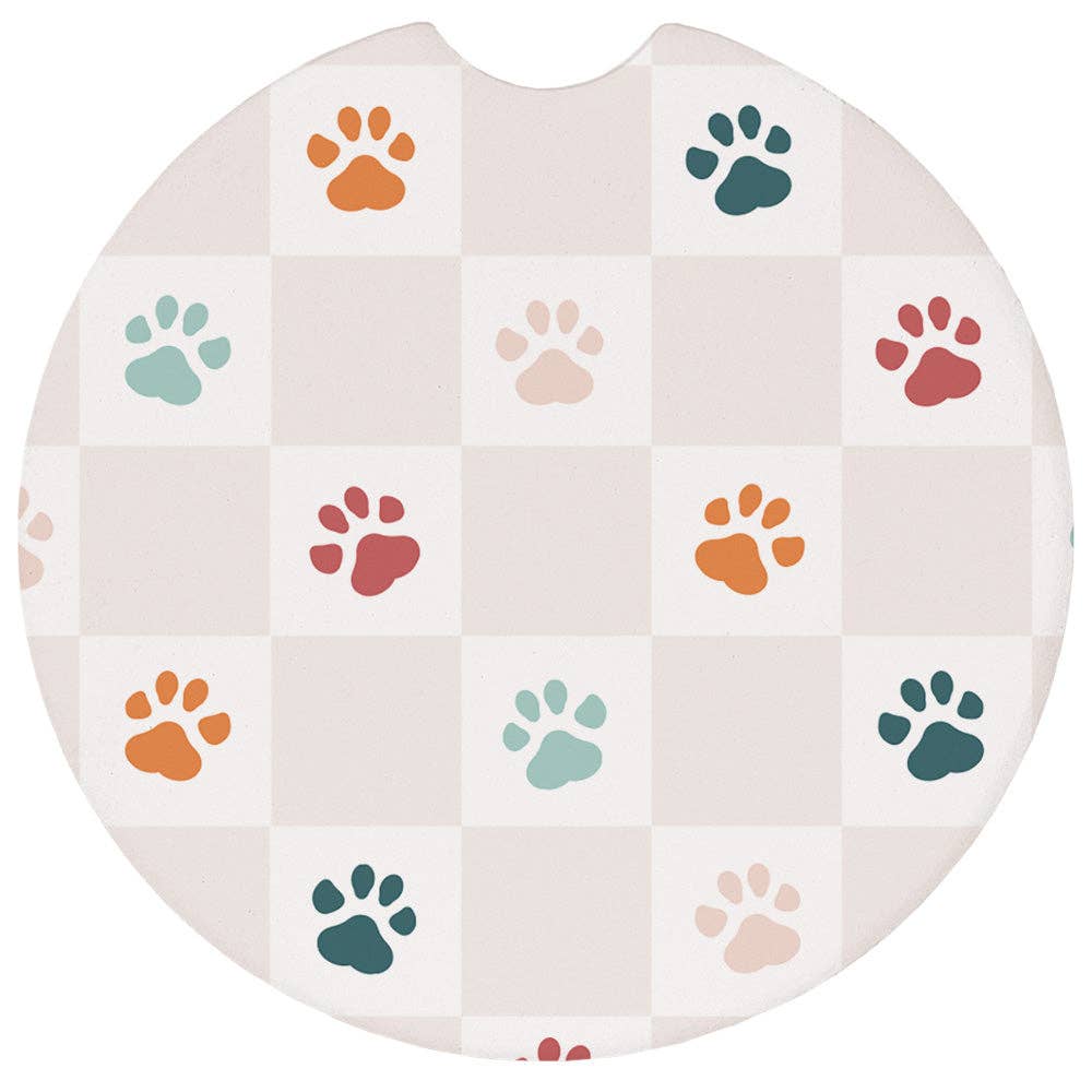 Paw Print Checker Pattern - Car Coasters