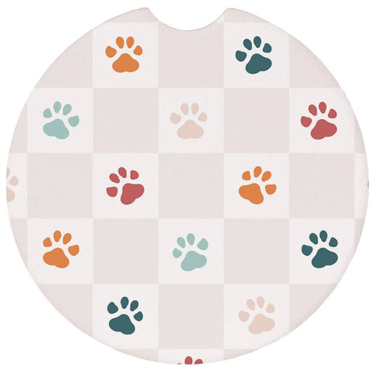 Paw Print Checker Pattern - Car Coasters