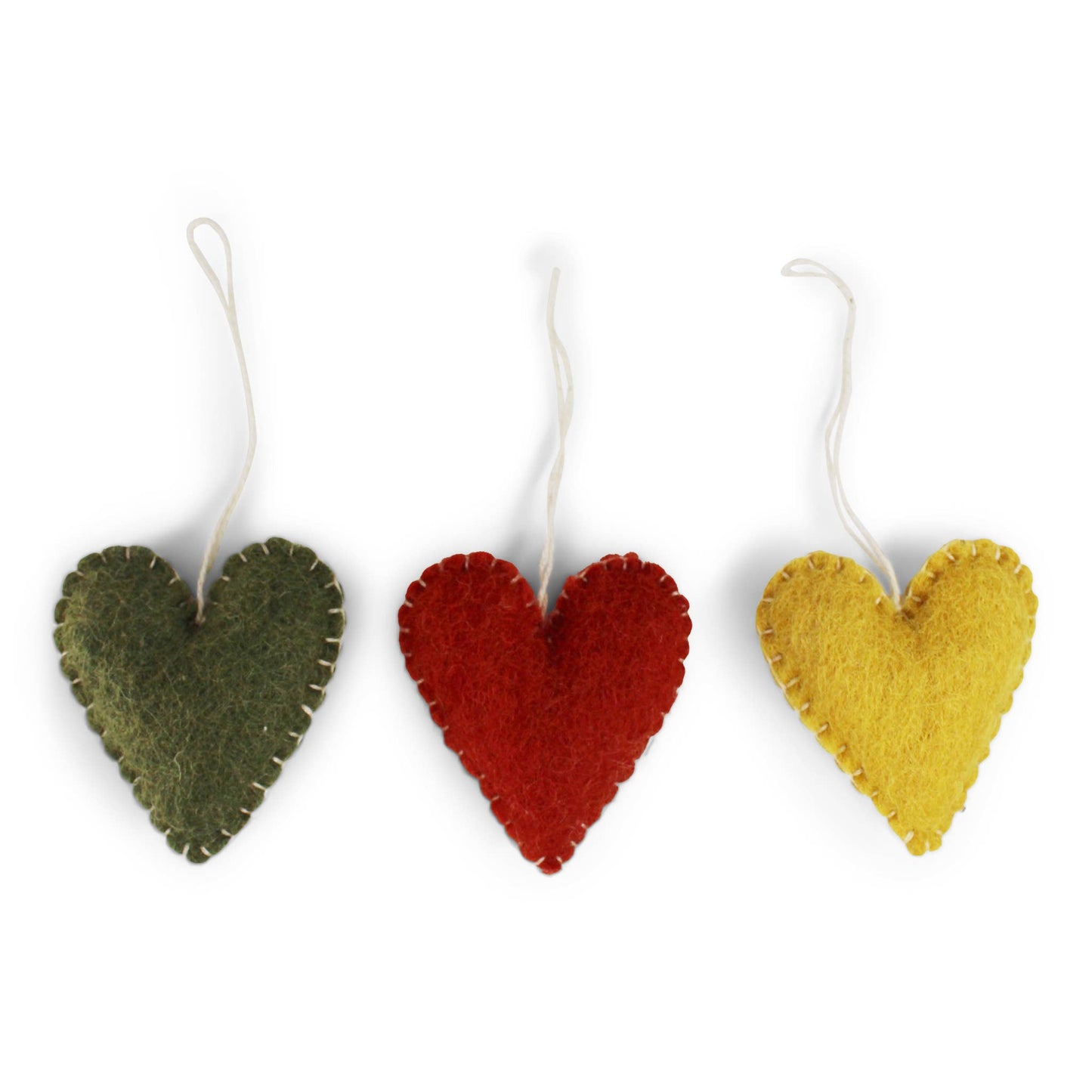 Hearts w/Stitching, Clay - Set of 3