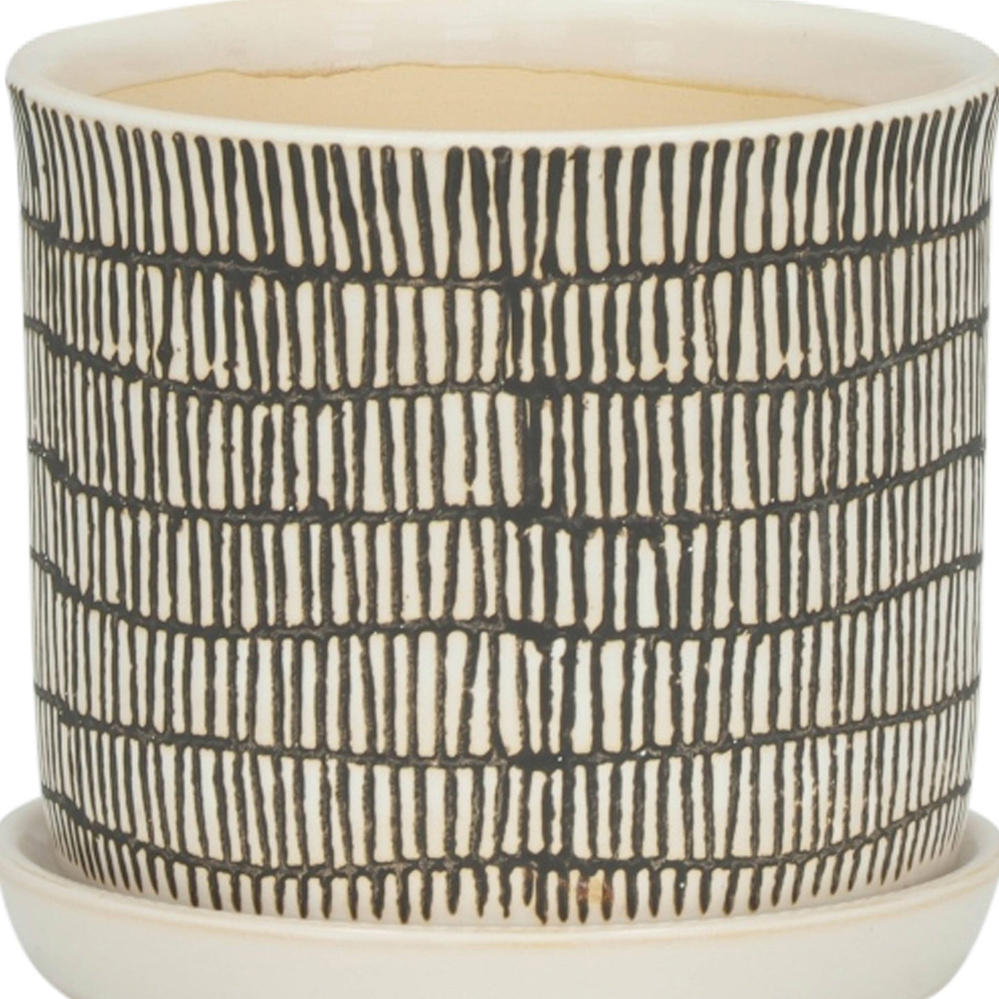 Ivory Black Line Pot with Saucer