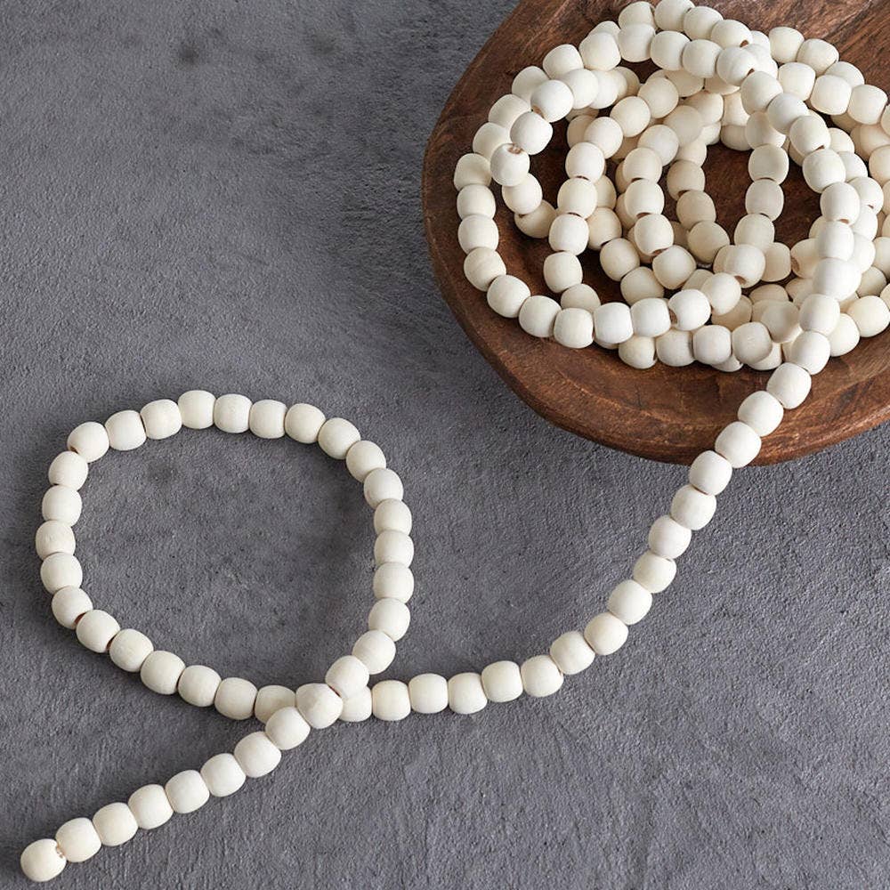 Whitewashed Wood Bead Garlands 9 Feet Long