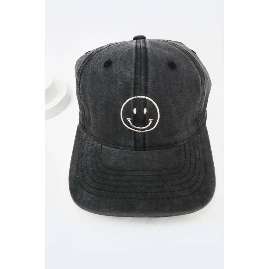 Smile Face Embroidered Washed Baseball Cap