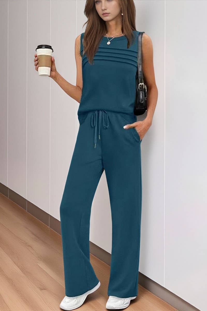 CWSTB01049_RUCHED TANK TOP TWO PIECE SET