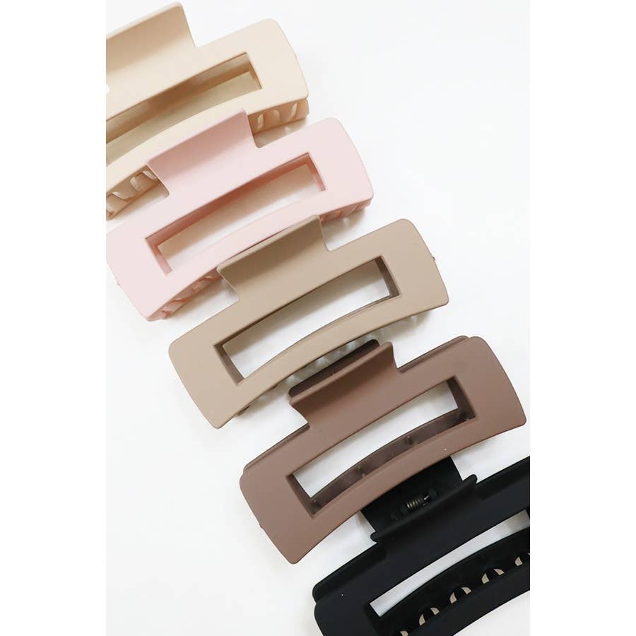 Neutral Color Matte Cut Out Rectangle Hair Claw