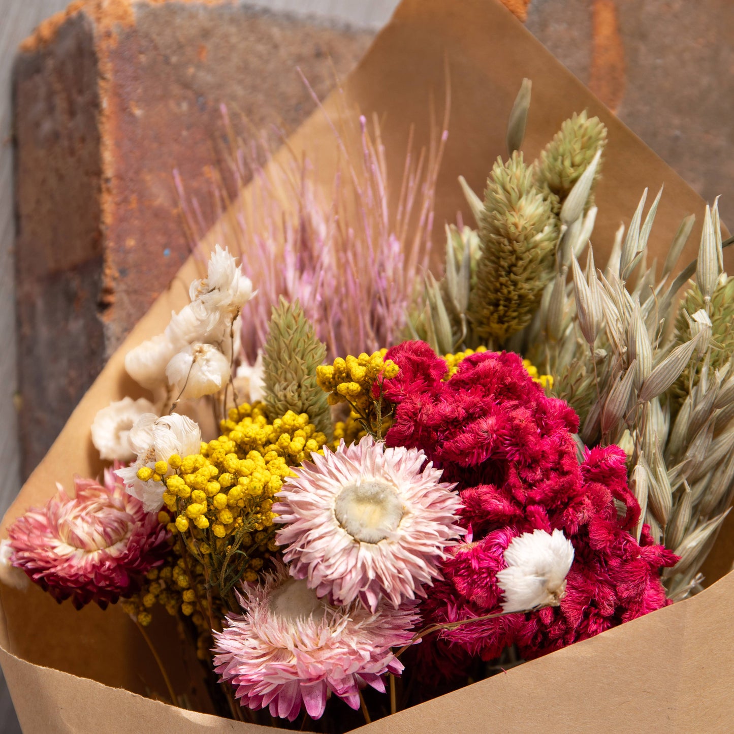Mixed Dried Bouquet - Natural, Pink, White, Yellow