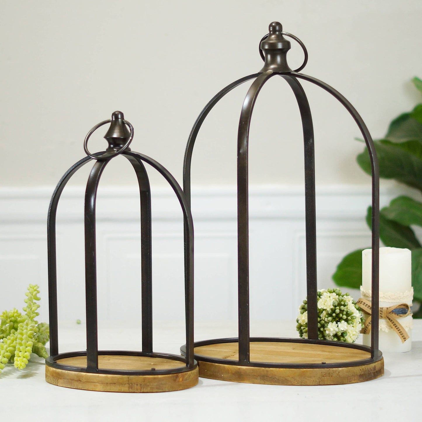 Metal & Wood Oval Lanterns