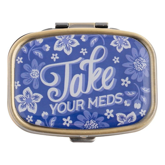 SMALL METAL PILL CASE  TAKE YOUR MEDS (F25)