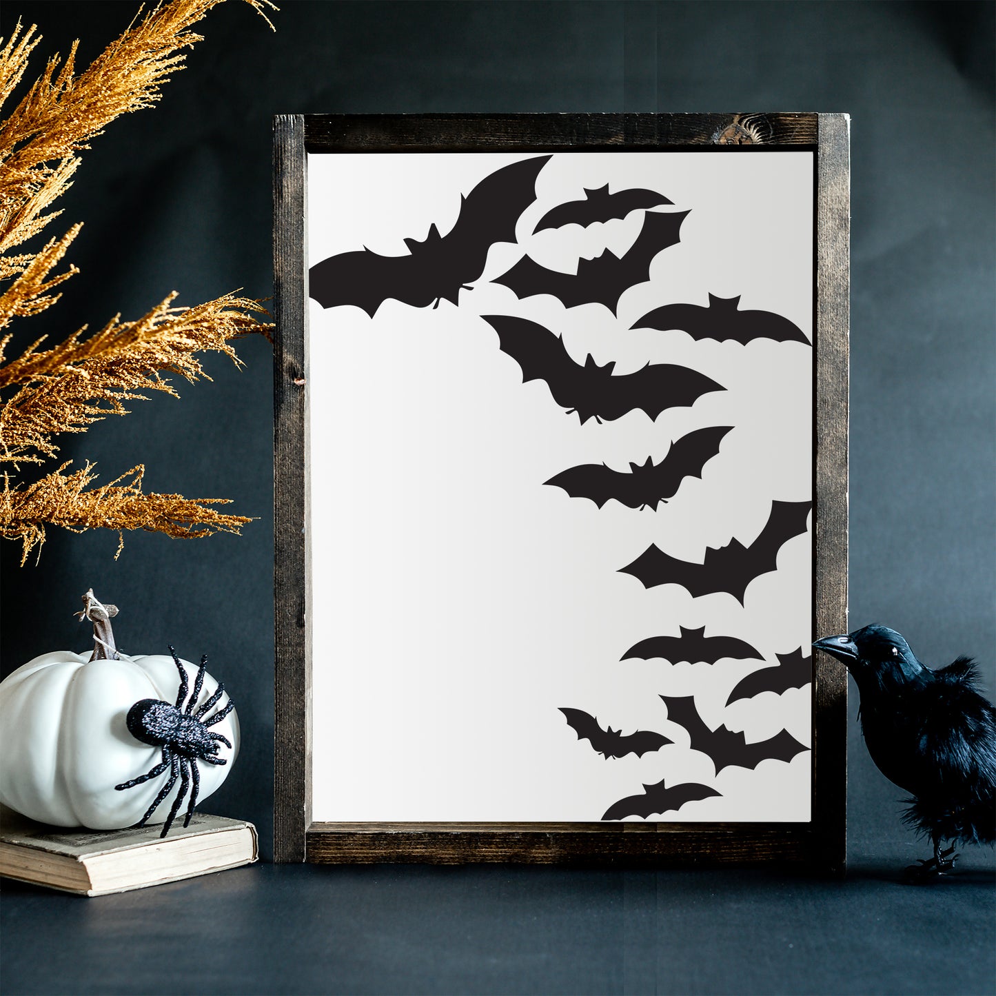 Group of Flying Bats Halloween Wood Sign