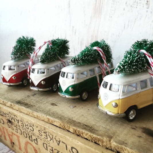 Bus Van Christmas Ornament with Tree on Top
