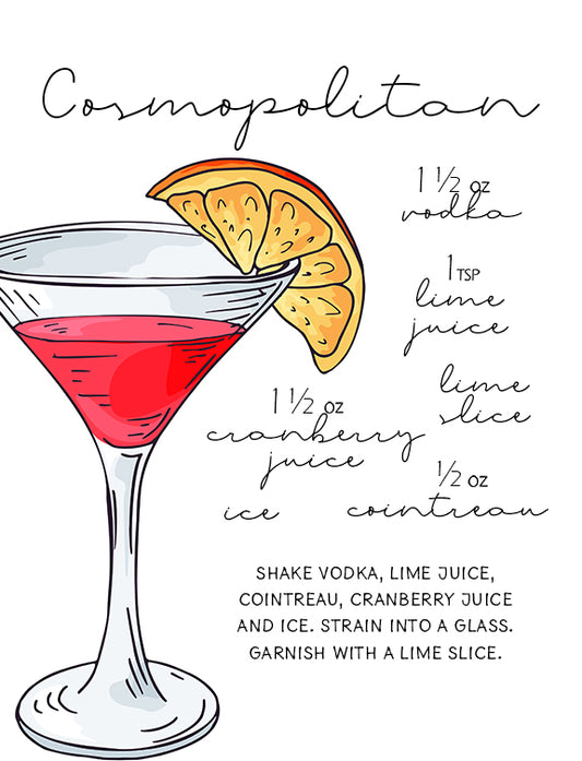 Cosmopolitan Cocktail Recipe Art Print